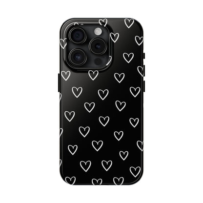 Doodle Heart Phone Case – Minimal Black & White Heart Pattern | Tough Protective Case