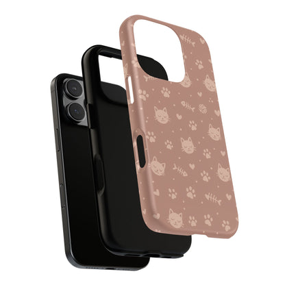Cute Cat Pattern Phone Case | Paw Prints, Fishbone & Yarn Design Tough Case