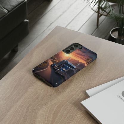 Semi Truck Sunset Phone Case | Trucker Gift | Diesel Truck Highway Road iPhone & Samsung Tough Protective Case