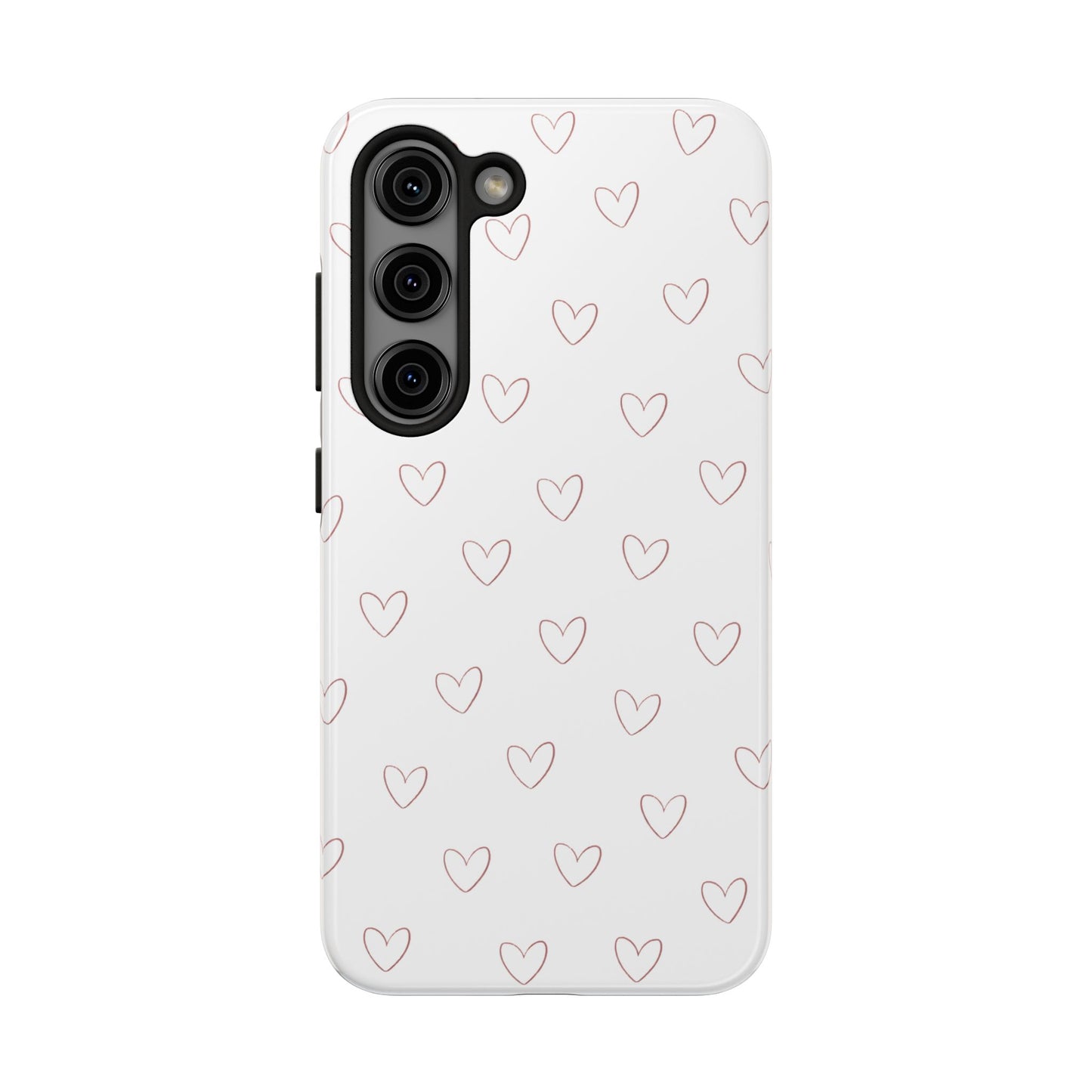 Hand-Drawn Hearts Tough Phone Case | Minimal Pink Heart Pattern