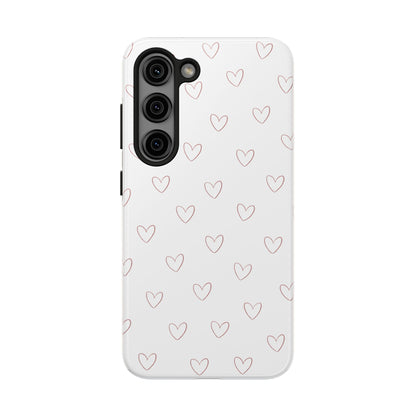 Hand-Drawn Hearts Tough Phone Case | Minimal Pink Heart Pattern
