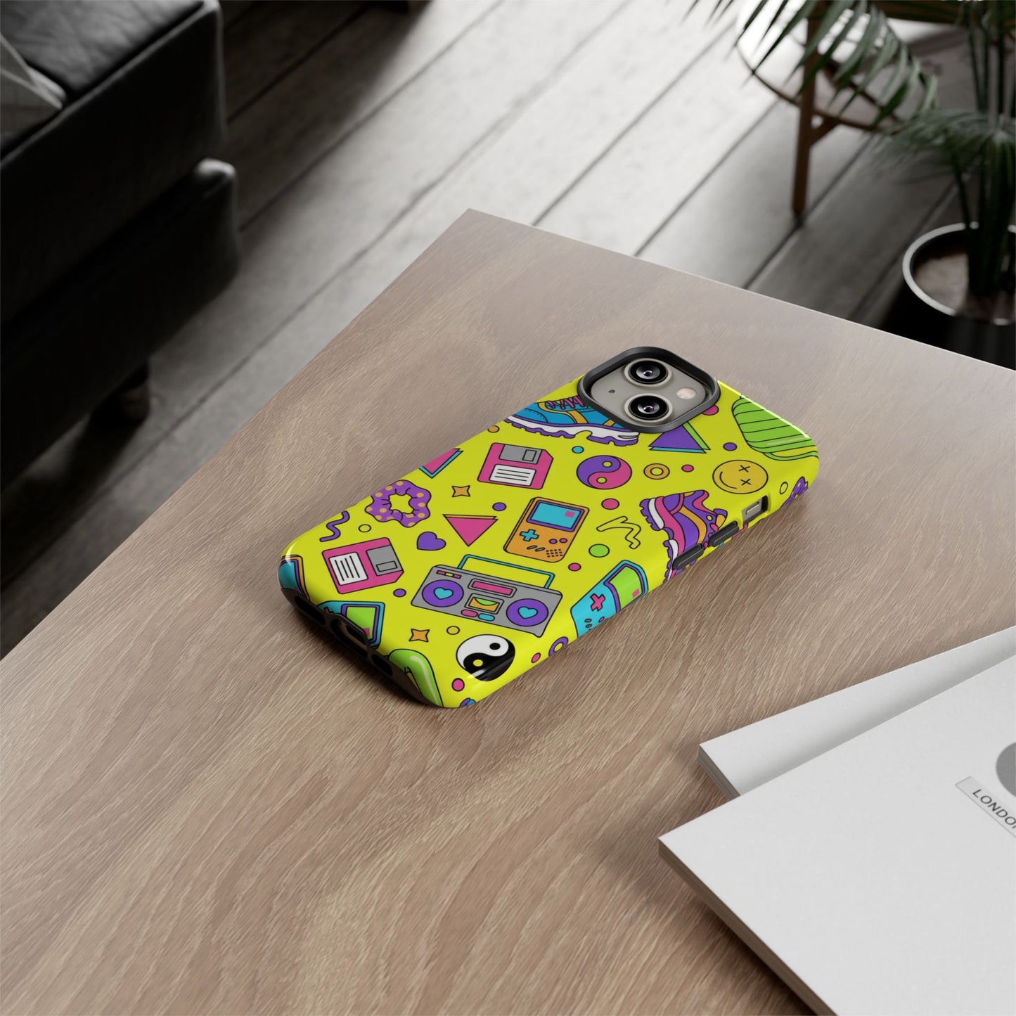90s Retro Neon Phone Case – Y2K Nostalgia Colorful Icons Tough Protective Case