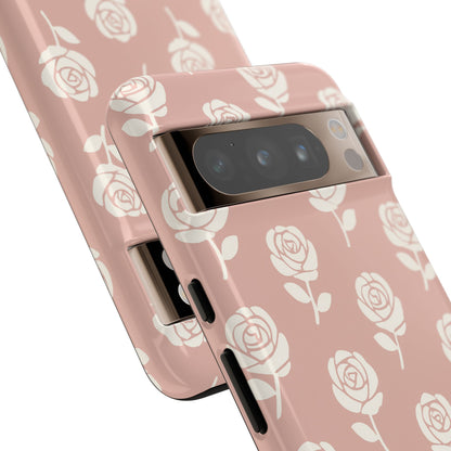 White Rose Pattern Tough Phone Case | Elegant Floral Aesthetic Case for Iphone, Samsung Galaxy and Pixel