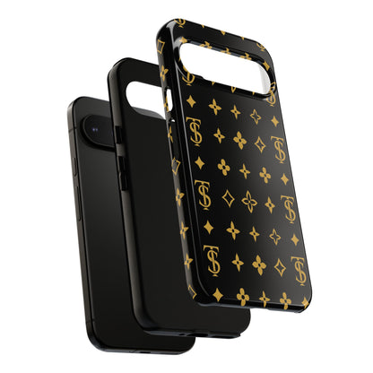 Gold Monogram Pattern Tough Phone Case | Black & Gold Luxury Design for Iphone, Samsung Galaxy and Pixel