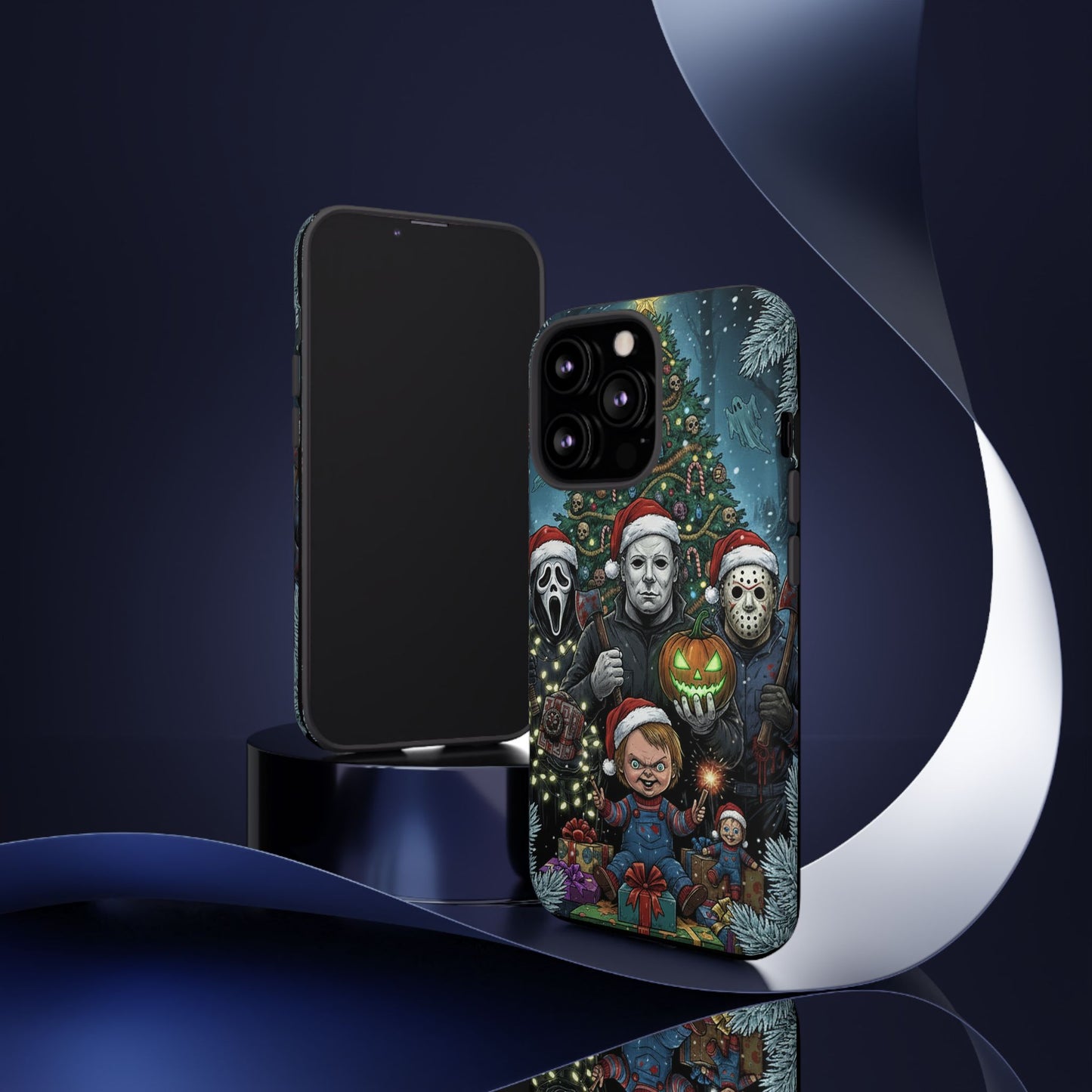 Christmas Horror Phone Case – Festive Slasher Collage Tough Case (iPhone, Samsung, Pixel)
