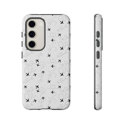 Minimal Paper Airplane Pattern Phone Case – Black White Aesthetic Tough Cover