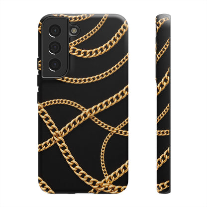 Luxury Gold Chain Phone Case – Black Designer Style Tough Protective Cover for Iphone, Samsung Galaxy and Pixel