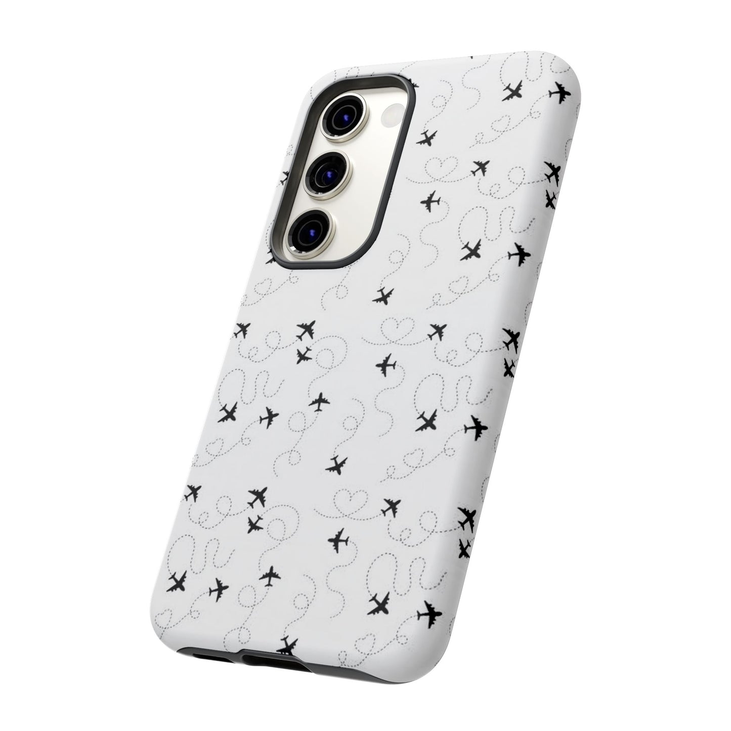 Minimal Paper Airplane Pattern Phone Case – Black White Aesthetic Tough Cover