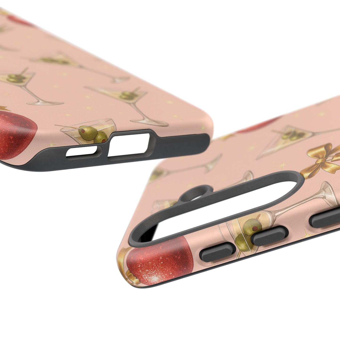 Cocktail Ornament Phone Case – Pink Martini & Cherry Pattern | Glossy or Matte for Iphone, Samsung Galaxy and Pixel
