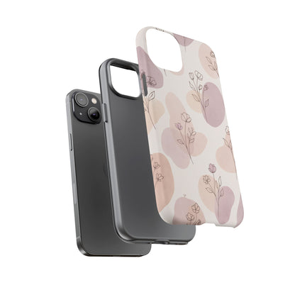 Blush Floral Phone Case Neutral Botanical Watercolor Tough Cover