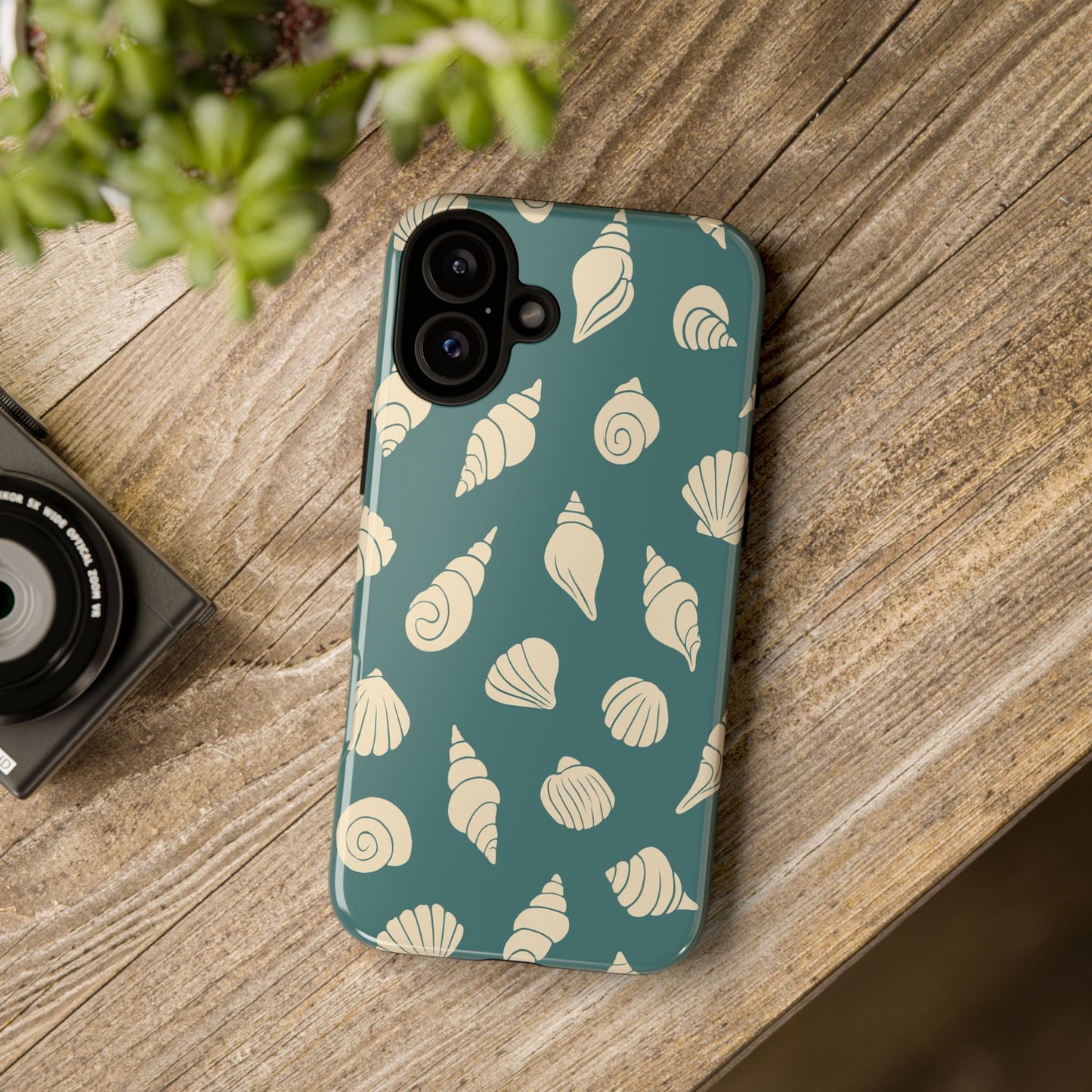 Seashell Pattern Phone Case | Teal Coastal Shells Tough Case for Iphone, Samsung Galaxy and Pixel