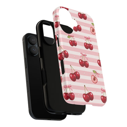Coquette Cherry Bow Phone Case | Cute Pink Aesthetic Cherry Pattern Tough Case for iPhone & Samsung