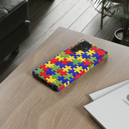Colorful Puzzle Phone Case, Autism Awareness Jigsaw Design, Tough Protective Case, iPhone & Samsung Case, Vibrant Puzzle Pattern