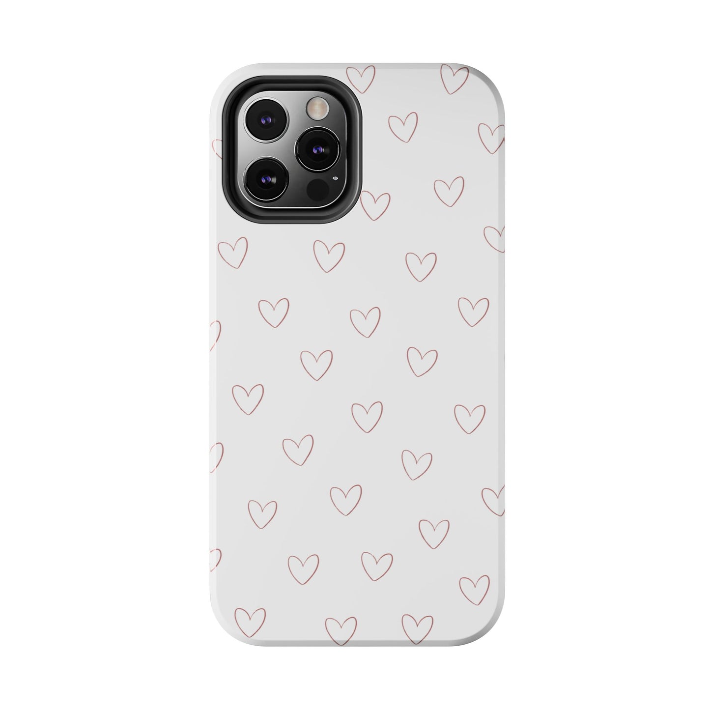 Hand-Drawn Hearts Tough Phone Case | Minimal Pink Heart Pattern