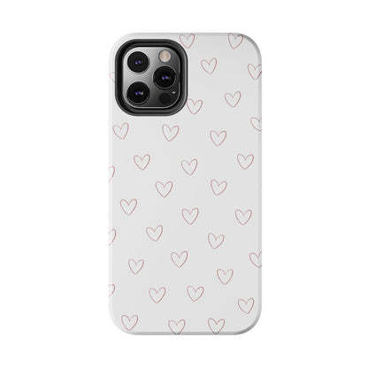 Hand-Drawn Hearts Tough Phone Case | Minimal Pink Heart Pattern