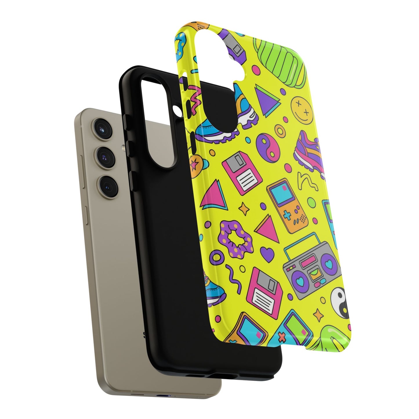 90s Retro Neon Phone Case – Y2K Nostalgia Colorful Icons Tough Protective Case
