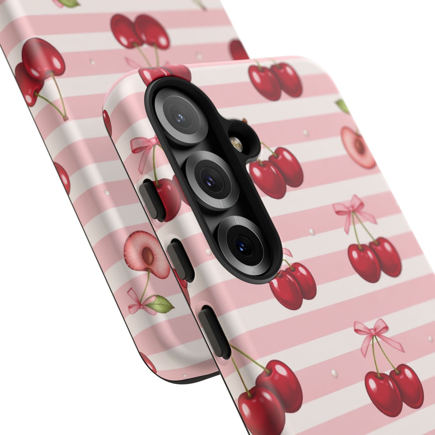 Coquette Cherry Bow Phone Case | Cute Pink Aesthetic Cherry Pattern Tough Case for iPhone & Samsung