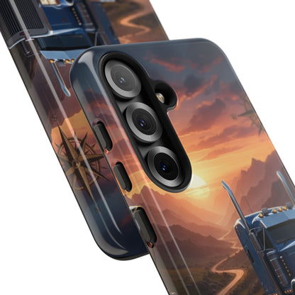 Semi Truck Sunset Phone Case | Trucker Gift | Diesel Truck Highway Road iPhone & Samsung Tough Protective Case