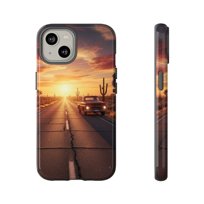 Route 66 Sunset Desert Highway Phone Case – Road Trip Travel Aesthetic Tough Case