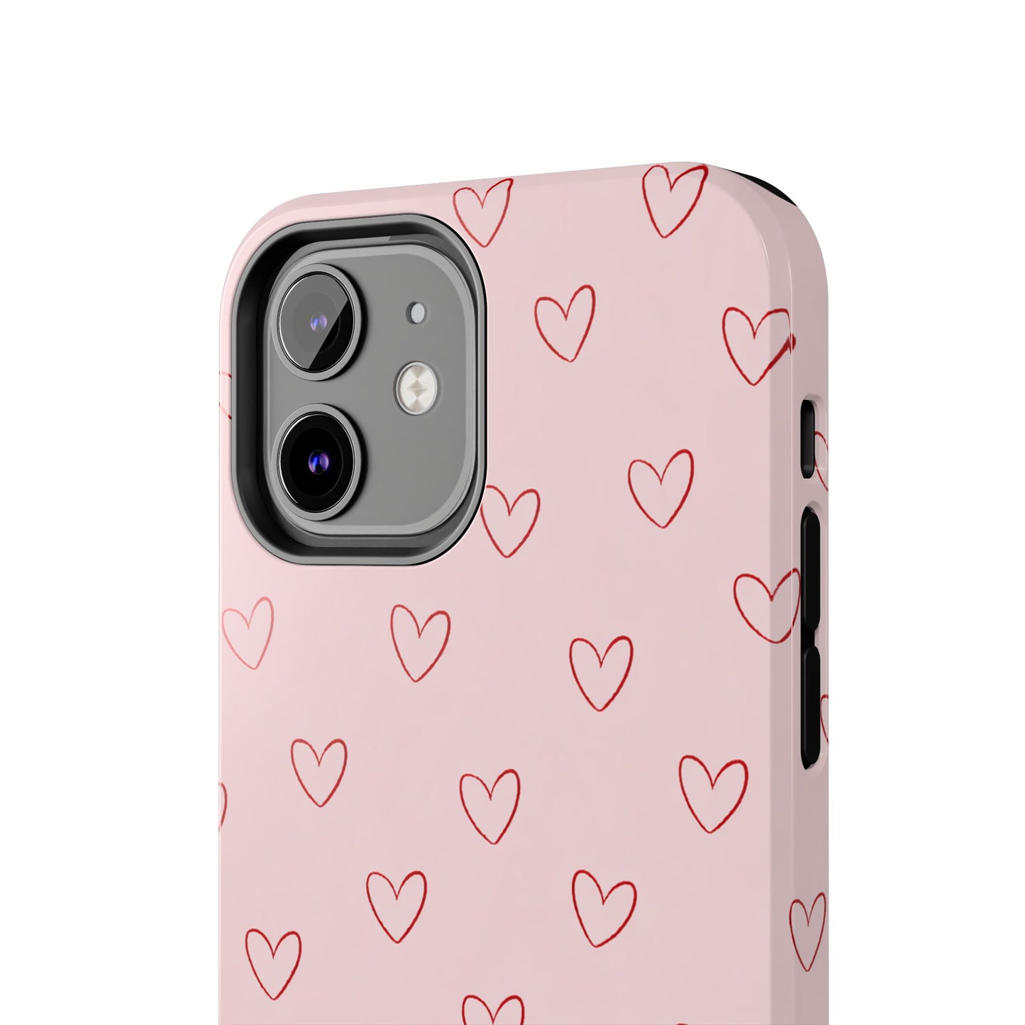 Pink Doodle Hearts Phone Case | Minimal Cute Heart Pattern Tough Case