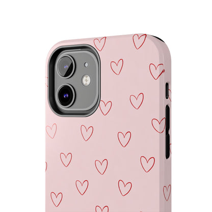 Pink Doodle Hearts Phone Case | Minimal Cute Heart Pattern Tough Case