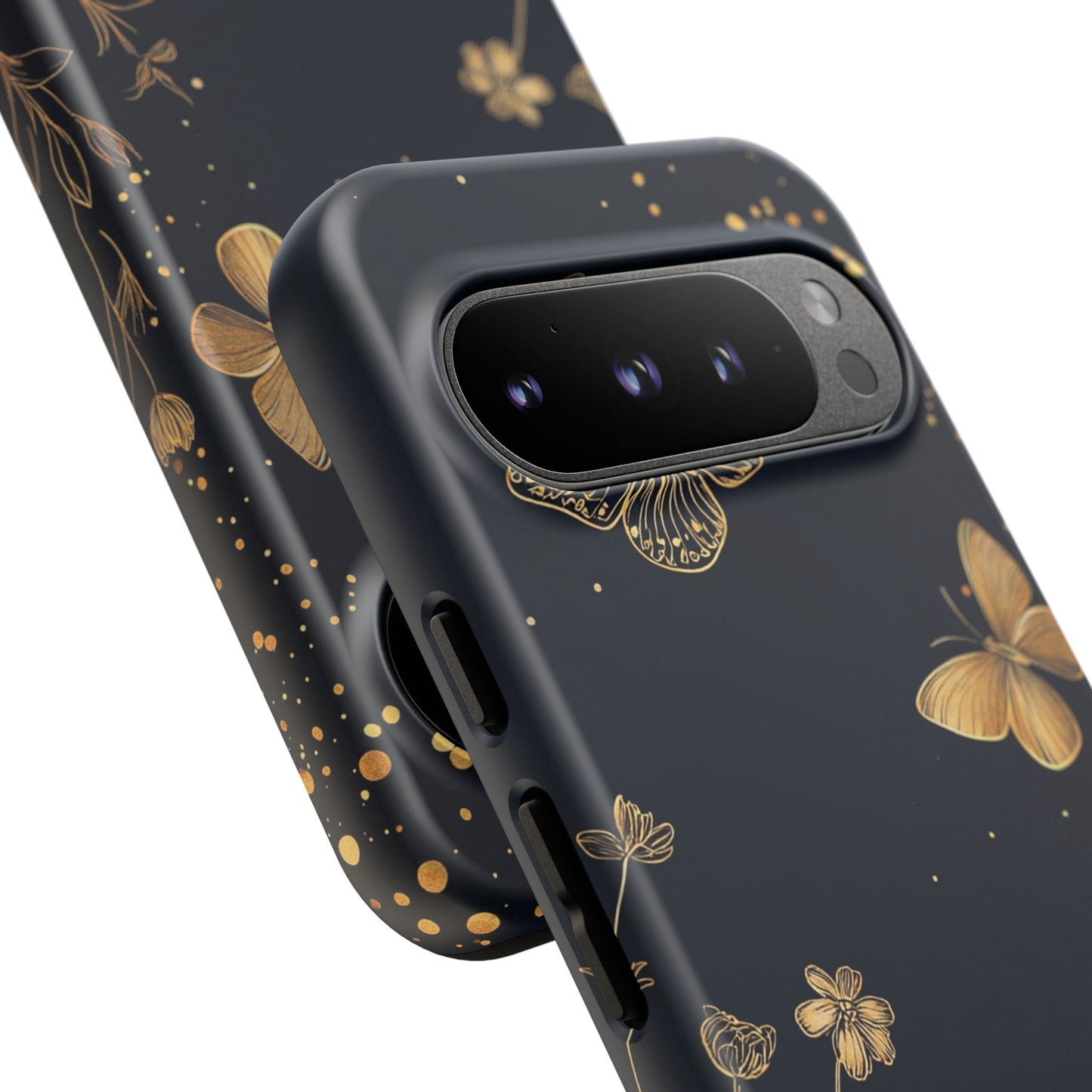 Gold Floral Butterfly Phone Case, Dark Aesthetic Botanical, Elegant Black Luxury iPhone Samsung Cover
