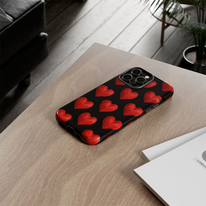 Red Heart Phone Case – Geometric Heart Pattern Tough Case (Black)