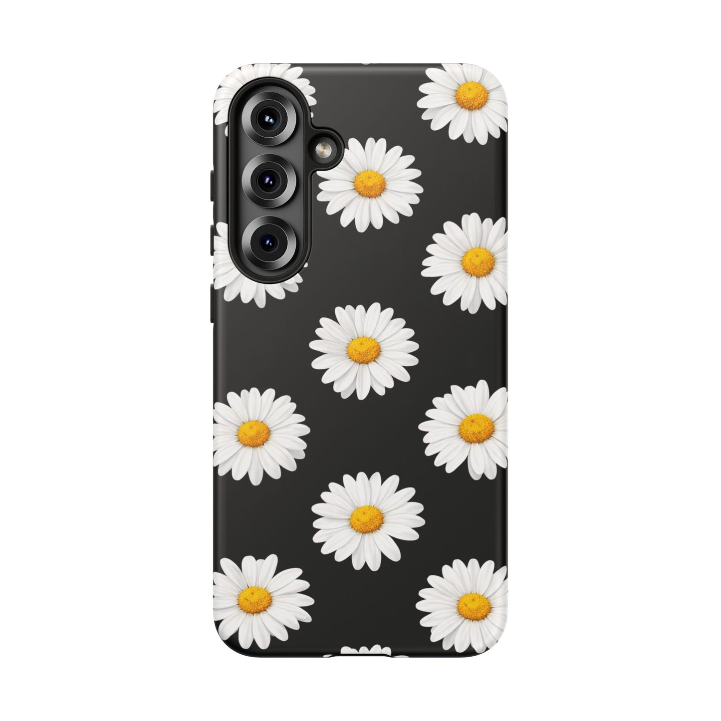 Black Daisy Floral Tough Phone Case – Cute Protective Cover for Iphone, Samsung Galaxy and Pixel