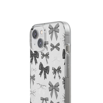 Black & White Bow Pattern Phone Case | Minimal Coquette Flexi Case