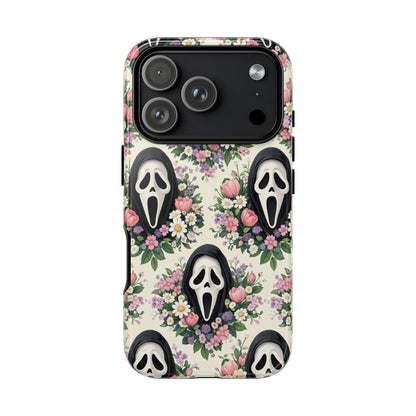 Floral Ghost Face Aesthetic Phone Case – Cute Spooky Tough Cover
