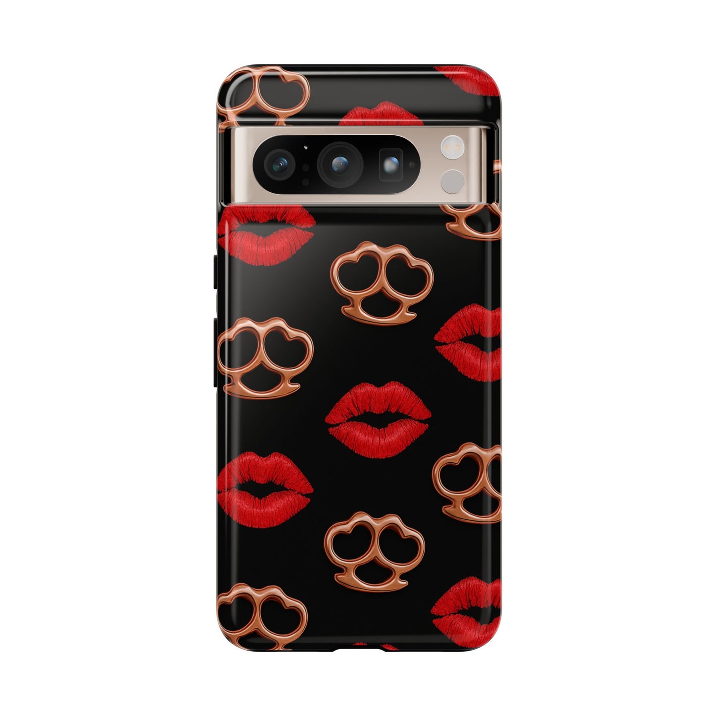 Red Lipstick & Knuckle Duster Phone Case | Bold Kiss Print Tough Protective Cover for Iphone, Samsung Galaxy and Pixel