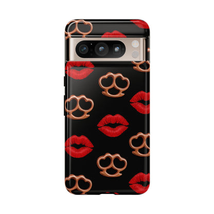 Red Lipstick & Knuckle Duster Phone Case | Bold Kiss Print Tough Protective Cover for Iphone, Samsung Galaxy and Pixel