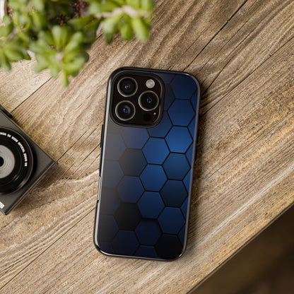 Blue Hexagon Gradient Phone Case | Honeycomb Geometric Tech Aesthetic | Minimalist Tough Case for iPhone & Samsung