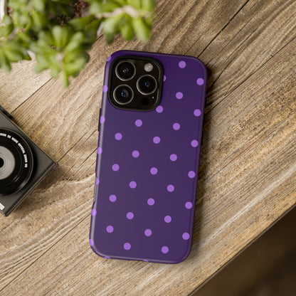 Purple Polka Dot Tough Phone Case – Cute Stylish Durable Protective Cover for Iphone, Samsung Galaxy and Pixel