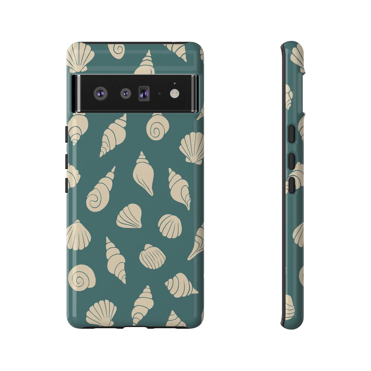 Seashell Pattern Phone Case | Teal Coastal Shells Tough Case for Iphone, Samsung Galaxy and Pixel