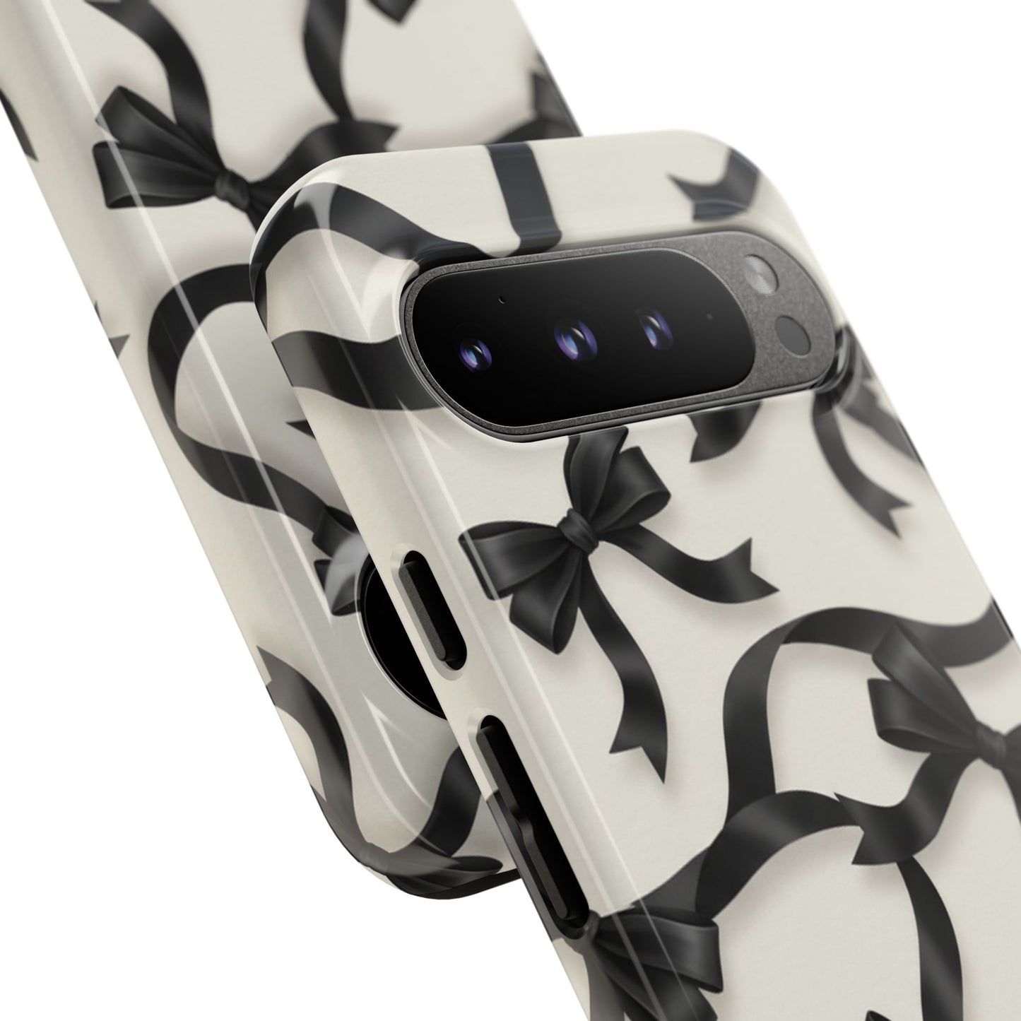 Black Ribbon Bow Phone Case, Minimal Bow Pattern Tough Protective Case