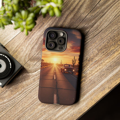 Route 66 Sunset Desert Highway Phone Case – Road Trip Travel Aesthetic Tough Case