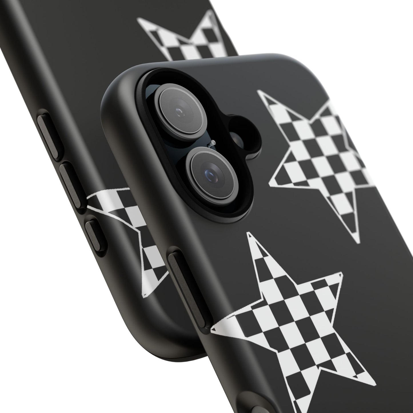 Checkered Star Tough Phone Case – Black Retro Graphic Protective Cover for Iphone, Samsung Galaxy and Pixel