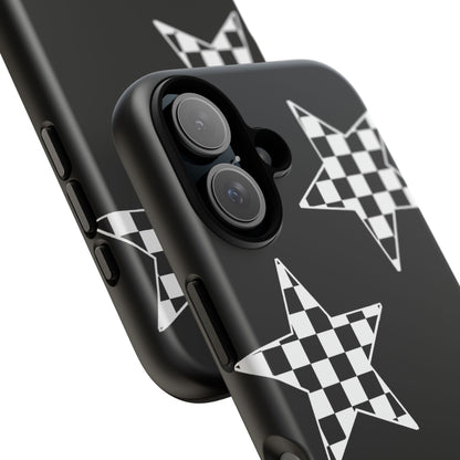 Checkered Star Tough Phone Case – Black Retro Graphic Protective Cover for Iphone, Samsung Galaxy and Pixel