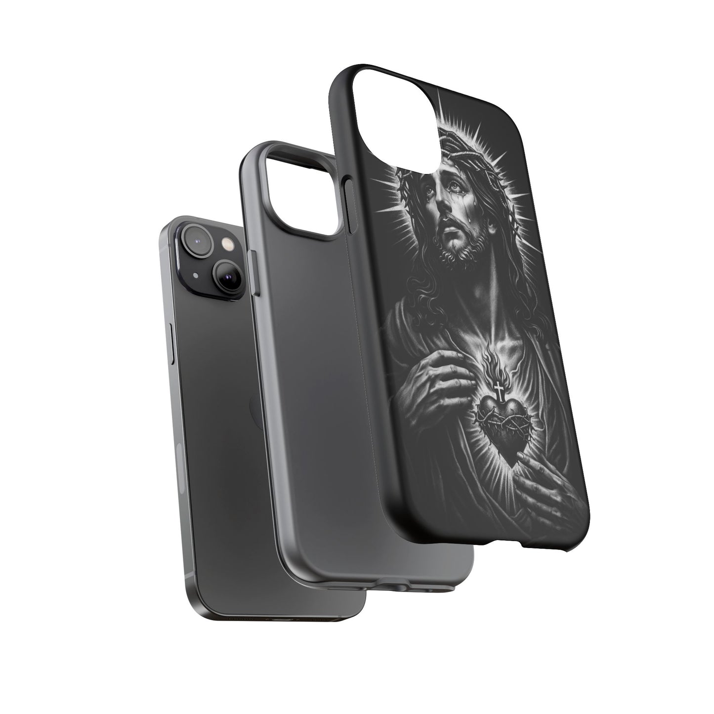 Jesus Sacred Heart Phone Case Black White Christian Faith Aesthetic