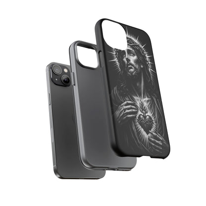 Jesus Sacred Heart Phone Case Black White Christian Faith Aesthetic