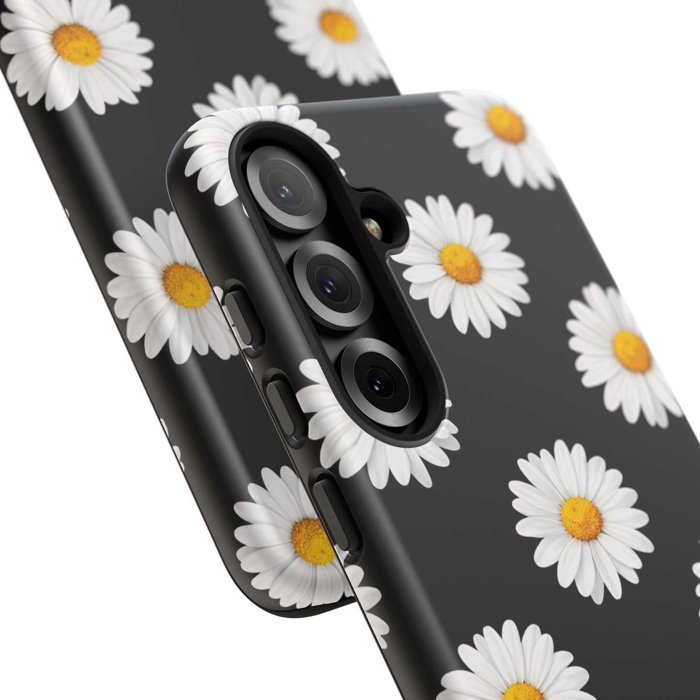 Black Daisy Floral Tough Phone Case – Cute Protective Cover for Iphone, Samsung Galaxy and Pixel