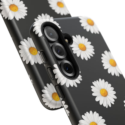Black Daisy Floral Tough Phone Case – Cute Protective Cover for Iphone, Samsung Galaxy and Pixel