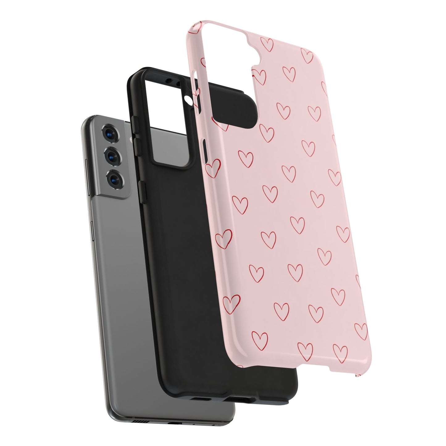 Pink Doodle Hearts Phone Case | Minimal Cute Heart Pattern Tough Case