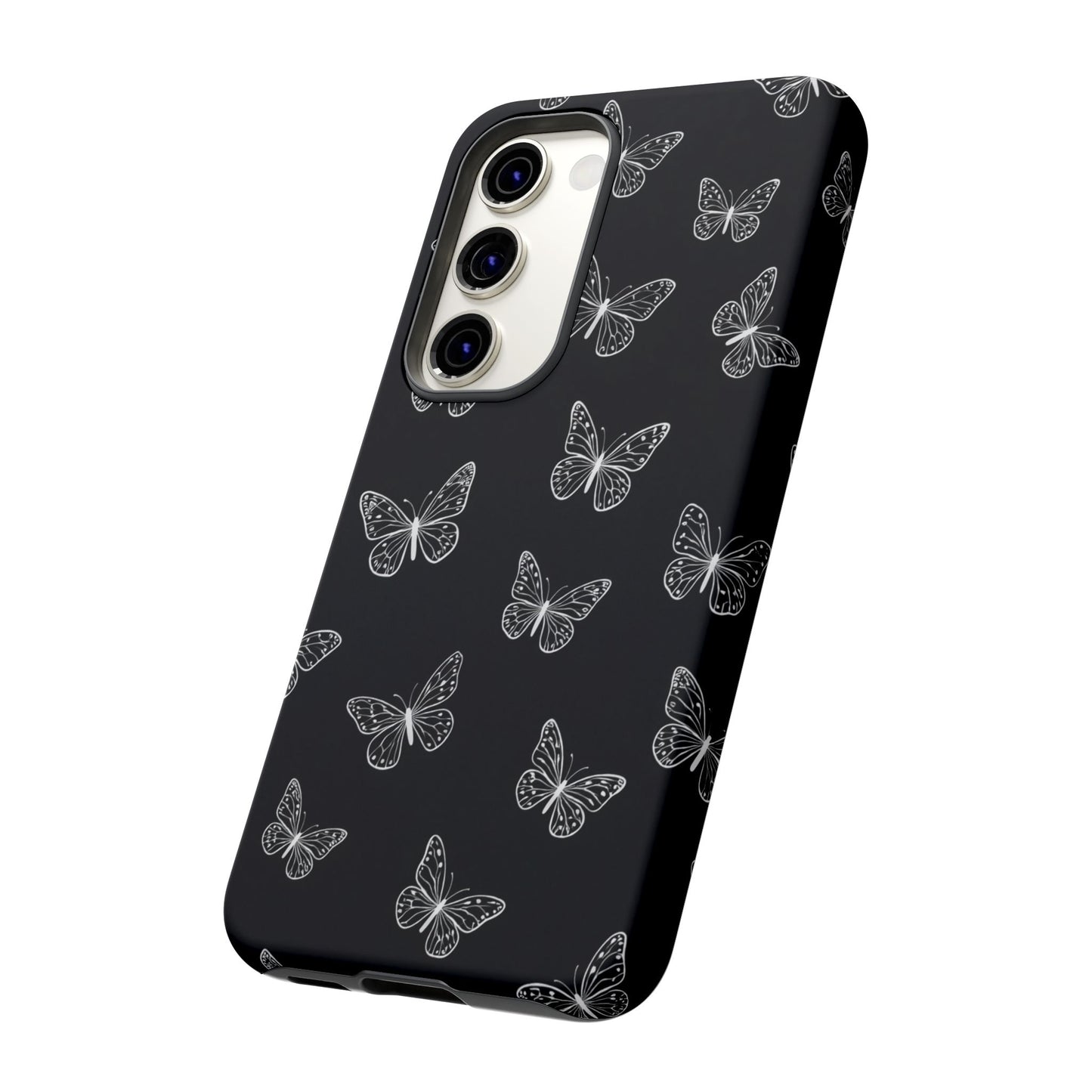 White Butterfly Pattern Phone Case – Dark Aesthetic Monochrome Tough Cover