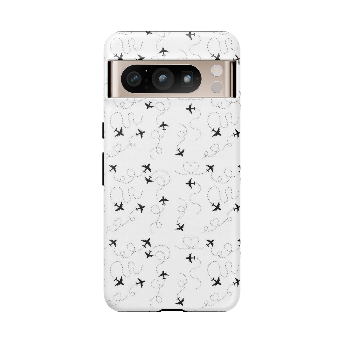 Minimal Paper Airplane Pattern Phone Case – Black White Aesthetic Tough Cover