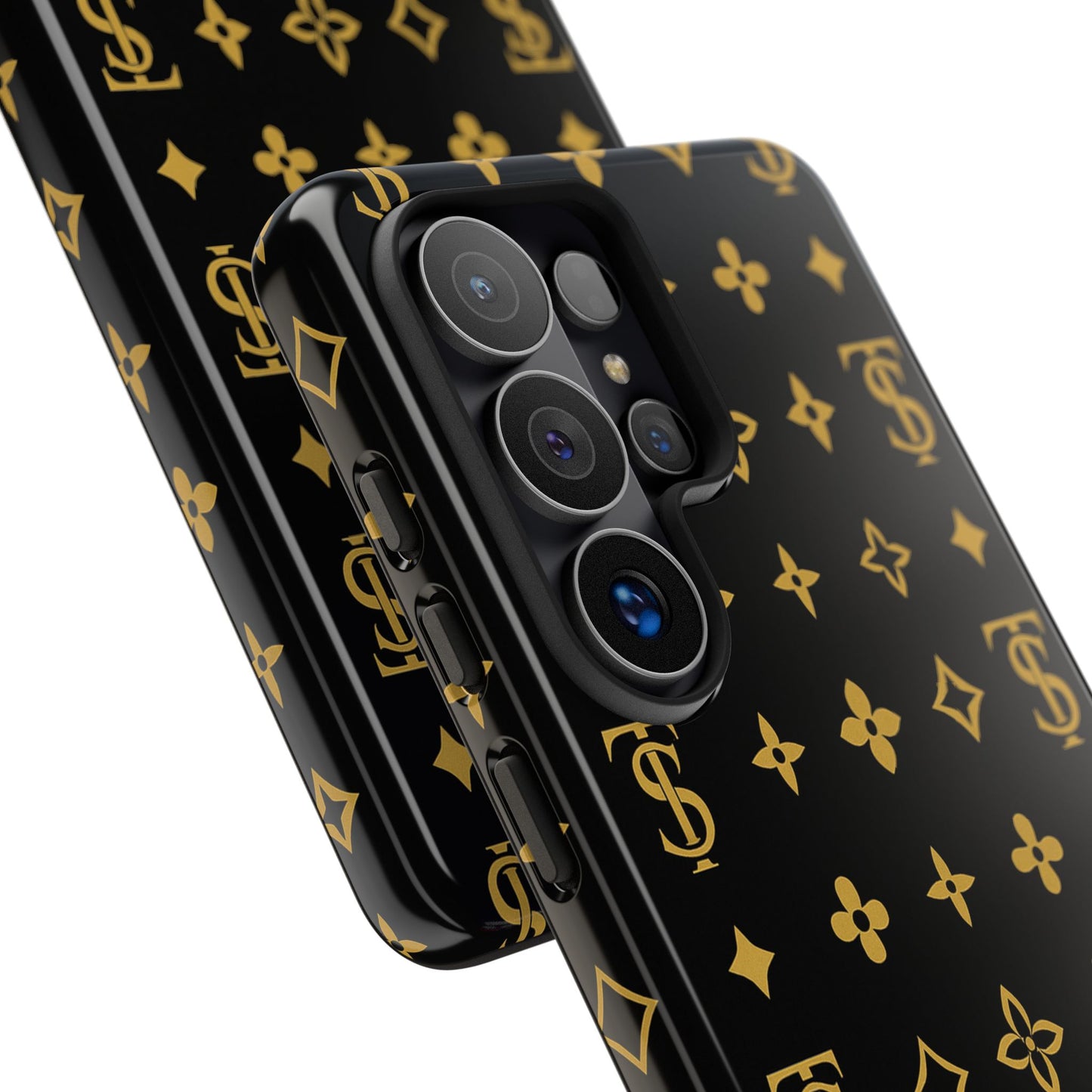 Gold Monogram Pattern Tough Phone Case | Black & Gold Luxury Design for Iphone, Samsung Galaxy and Pixel