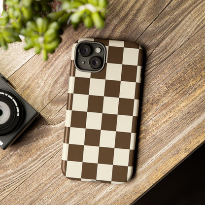 Mocha Checkerboard Phone Case | Neutral Aesthetic Tough Case