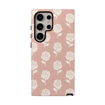 White Rose Pattern Tough Phone Case | Elegant Floral Aesthetic Case for Iphone, Samsung Galaxy and Pixel
