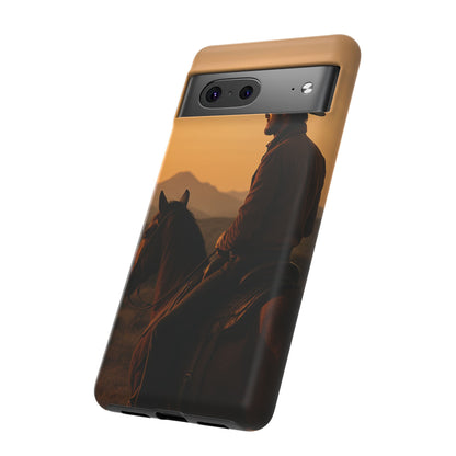 Western Cowboy Sunset Phone Case | Horse Rider Desert Aesthetic Tough Protective Case